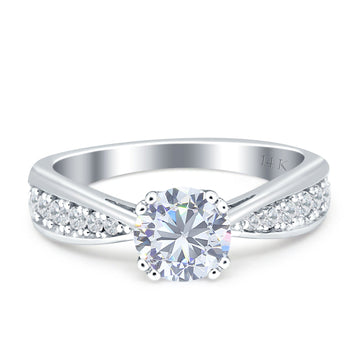 14K White Gold Vintage Style Engagement Ring Round Cubic Zirconia Wholesale